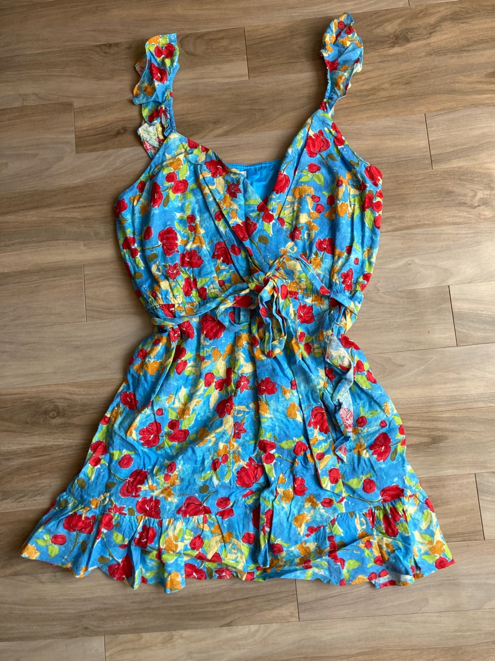 LC Lauren Conrad floral print faux wrap dress w elastic boho western XXL